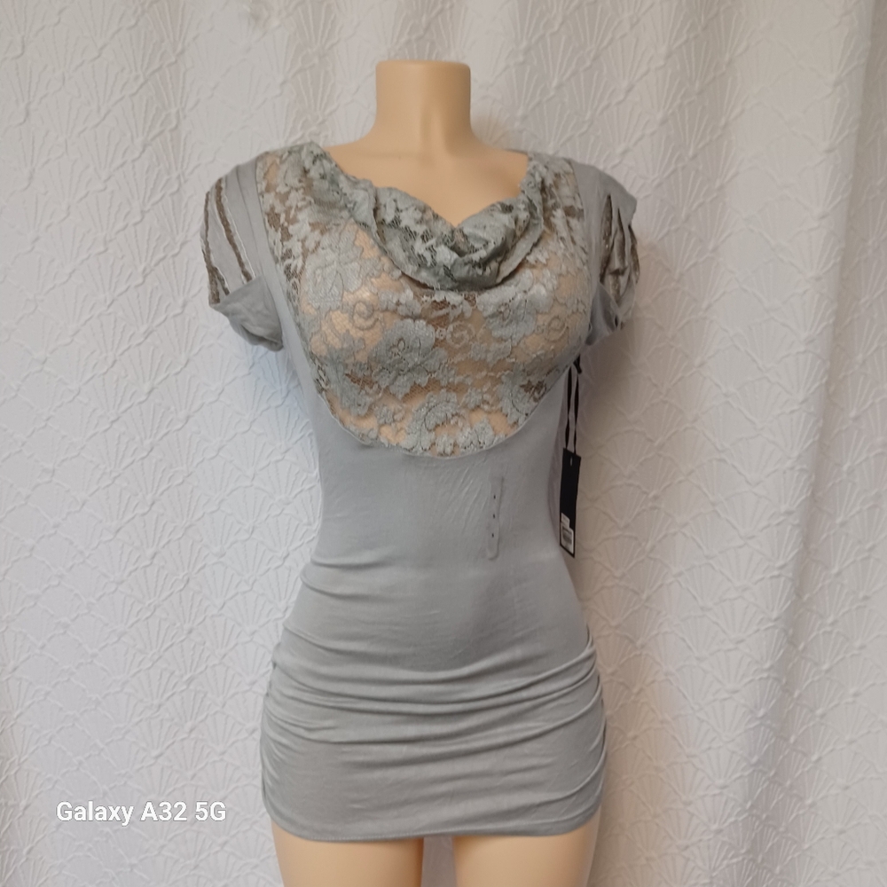 Boutique New Women Size S  Elegant Gray Lace Women Top